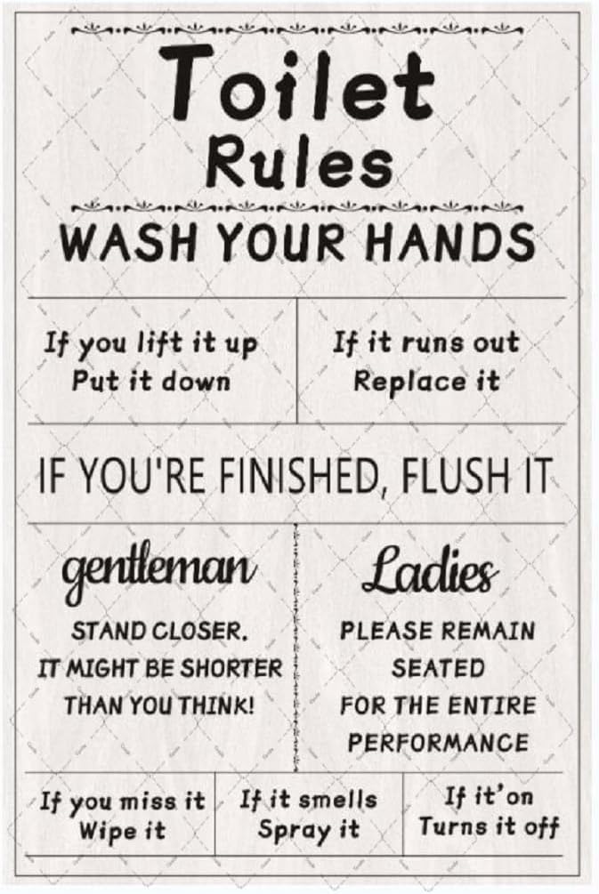 Home Bathroom Rules - Targa in Metallo con Regole del