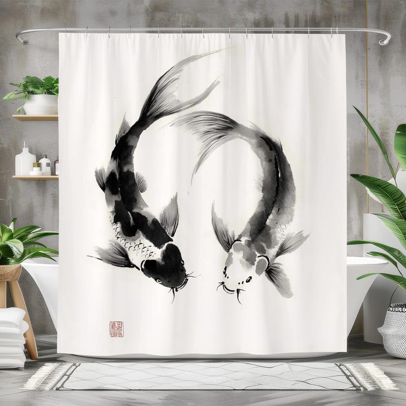 Japanese Home Bathroom Design - Tenda da doccia per pesci, tenda