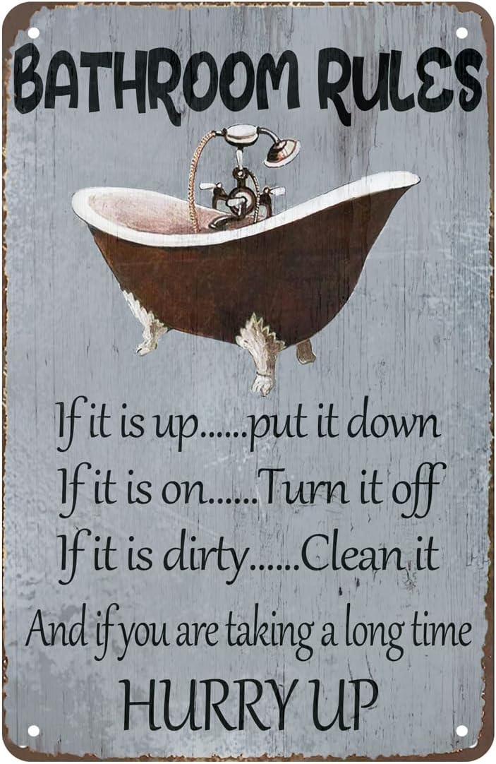 Home Bathroom Rules - Targa in metallo vintage divertente con