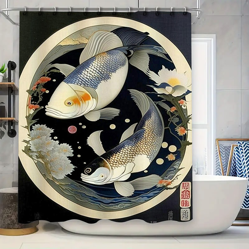 Japanese Home Bathroom Design - Tenda da doccia vintage con stampa