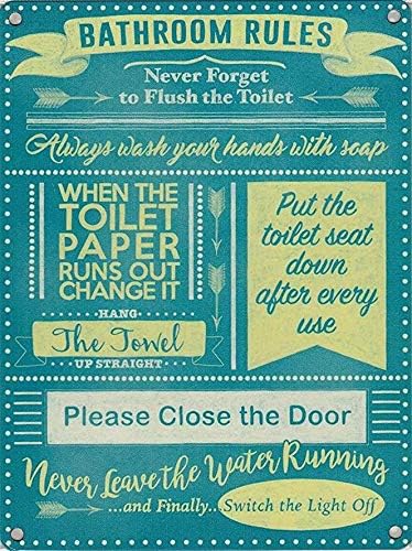 Home Bathroom Rules - Targa in Metallo Stile Vintage con