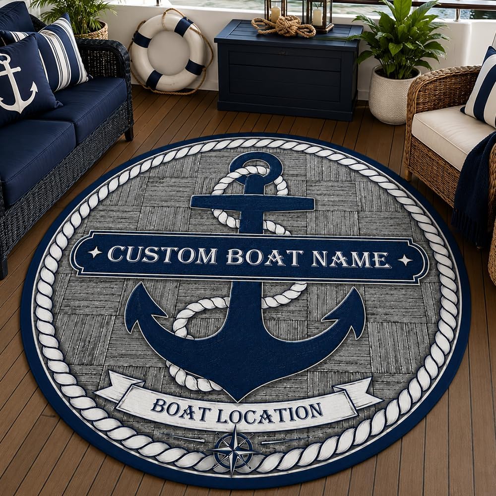 Home Bathroom Name - Tappetino Personalizzato con Ancora Nautica per