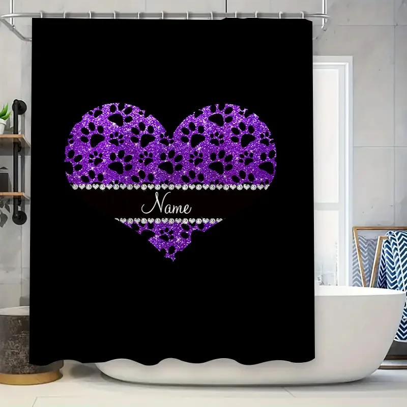Home Bathroom Name - Tenda da doccia a cuore viola