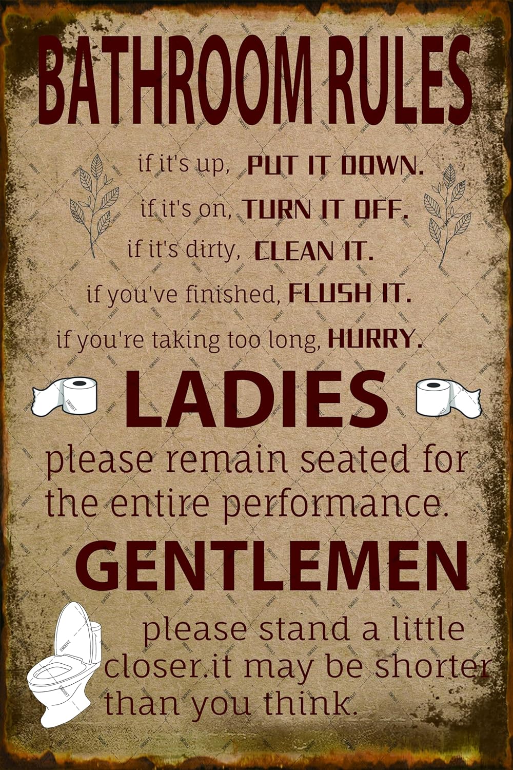 Home Bathroom Rules - Targa in metallo con regole del