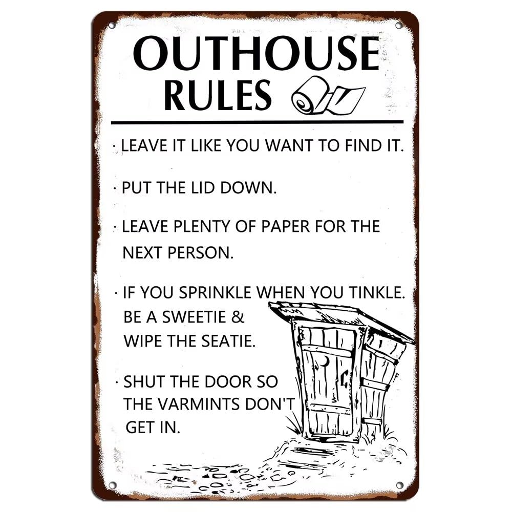 Targa in metallo Outhouse Rule - Home Bathroom Rules recensione e prezzo